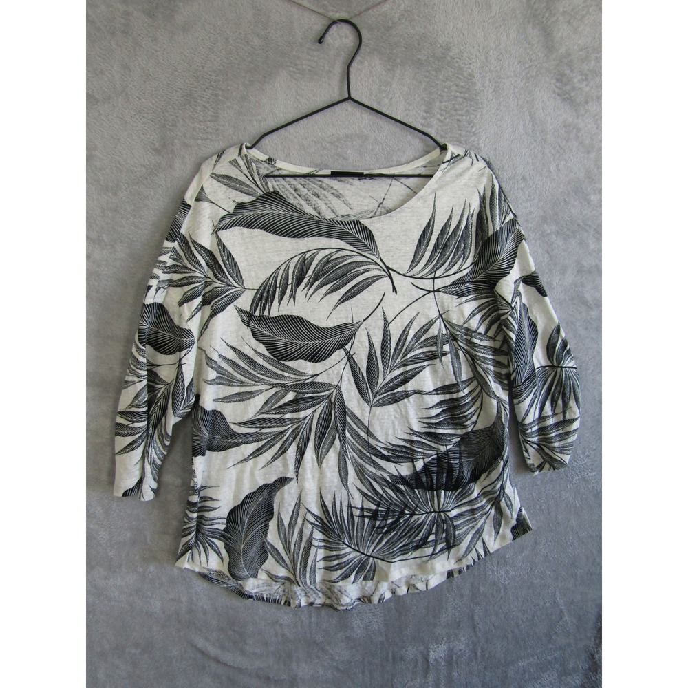 Tahari 1X Linen Tropical Leaf Print‎ 3/4 Sleeve Relaxed Fit Top Shirt